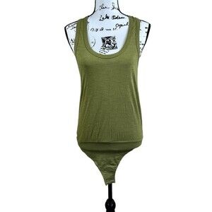 Free People green top women sleeveless Tee Off Bodysuit size S boho baddie